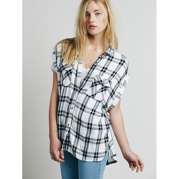 Rails for Free People Cap Sleeve Plaid Buttondown - Picture 3 of 5
